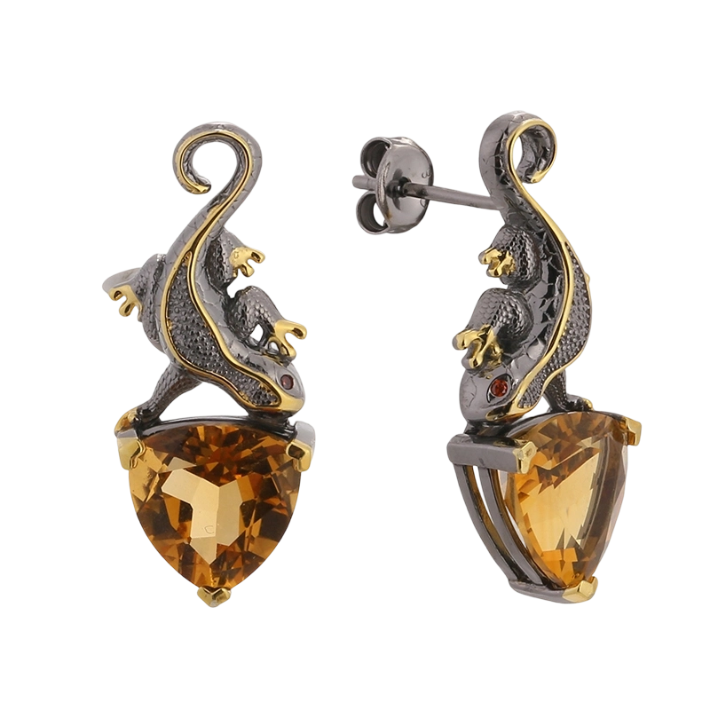 YE03586 H&aring;ndlavet Critine Lizard-&oslash;rering i 925 sterlings&oslash;lv med CZ-motiv