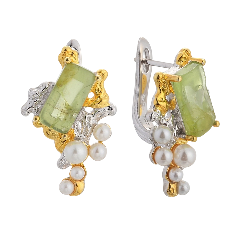 YE03598 H&aring;ndlavet &oslash;rering med peridot og CZ-belagte sten i 925 sterlings&oslash;lv