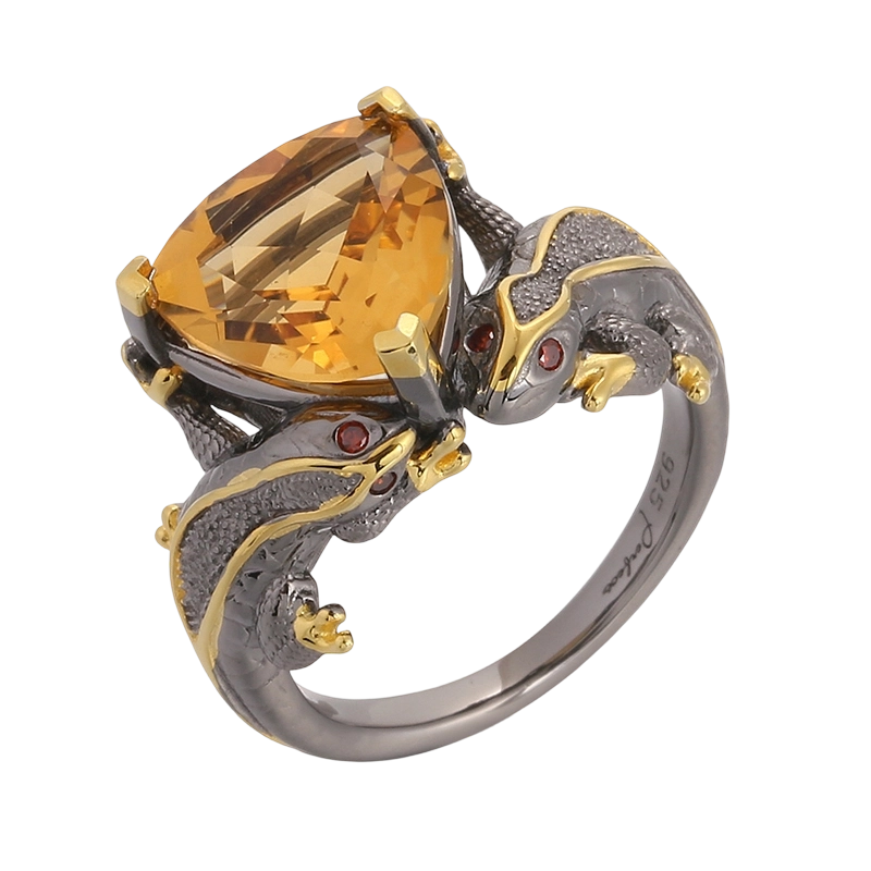 YR03586 H&aring;ndlavet Critine Lizard-ring i 925 sterlings&oslash;lv med CZ-motiv