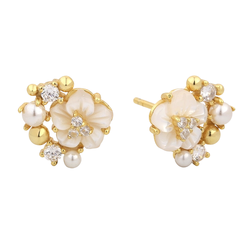 PLE08036 925 Sterling S&oslash;lv MOP Blomster&oslash;rering