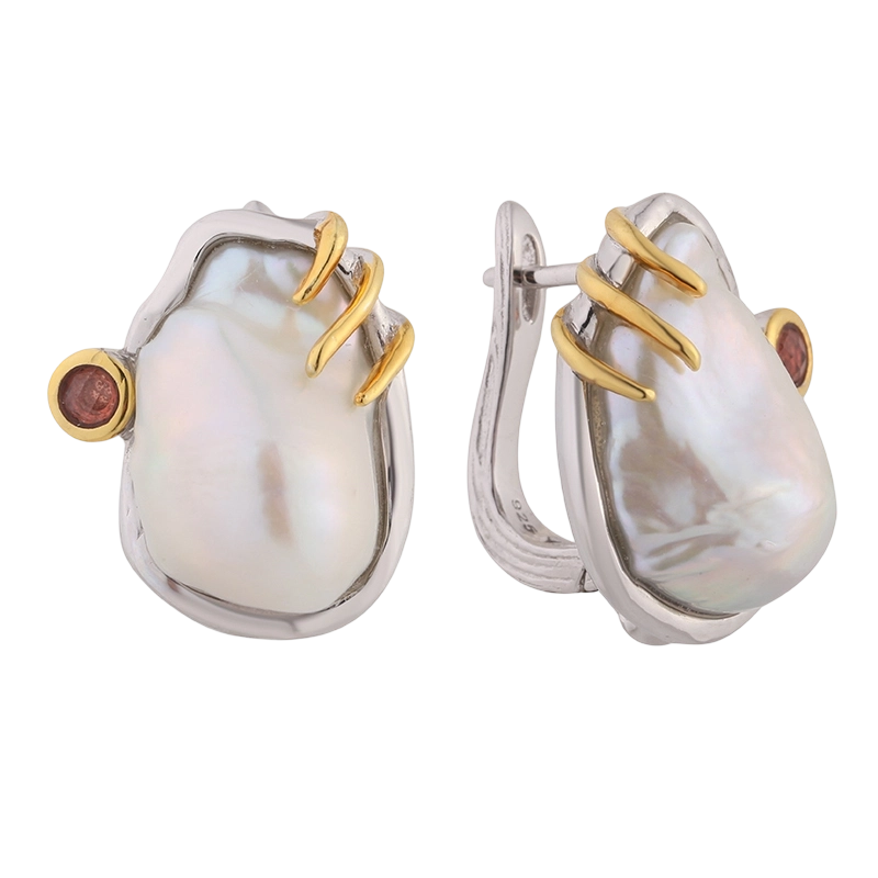 YE03283 925 Sterling Sølv Granat Barok Perle Ørering